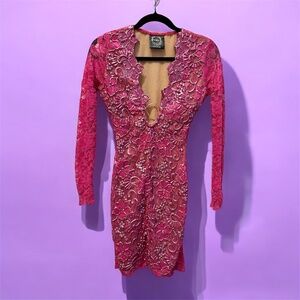 Holt Pink Lace Floral Mini Dress